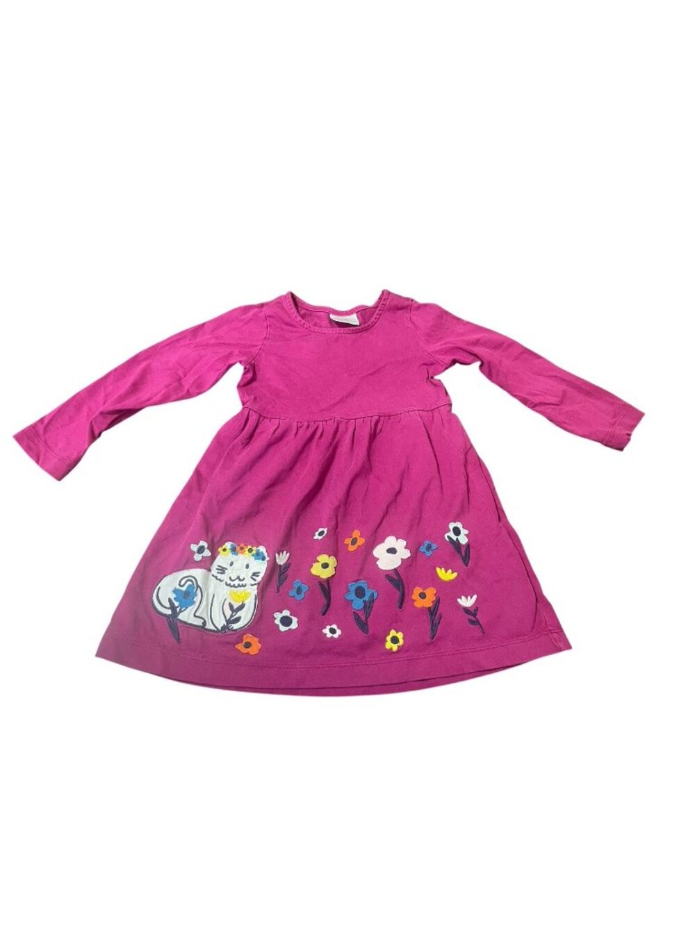 HANNA ANDERSSON Girl's Size 5 Cat Flower Long Sleeve Dress READ FLAWED